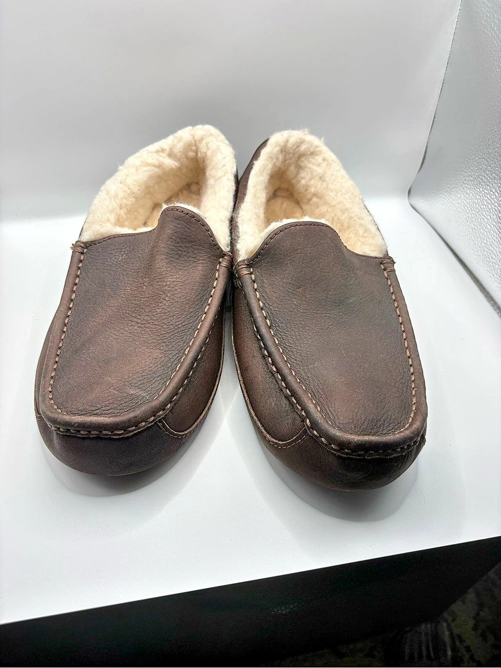 UGG Ascot Leather Slipper Leather Slippers Brown & Cream US 10